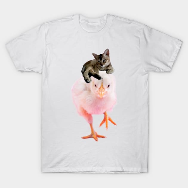 Cute Kitten Riding Baby Chicken T-Shirt by TammyWinandArt